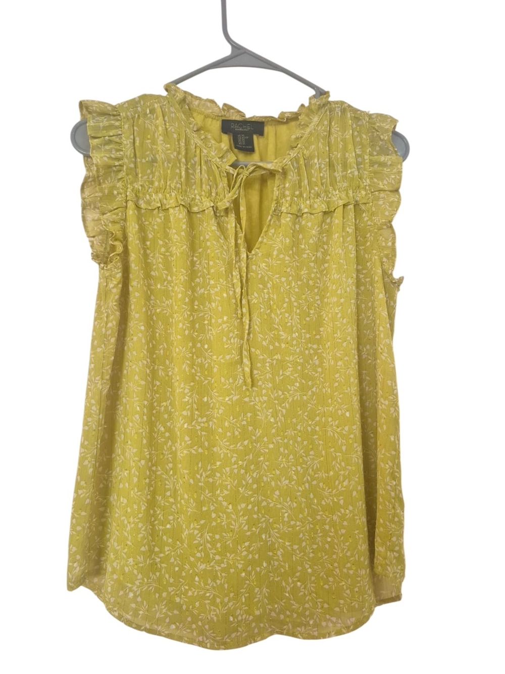 RACHEL Rachel Roy Yellow Floral Ruffle Tie-Neck Camisole